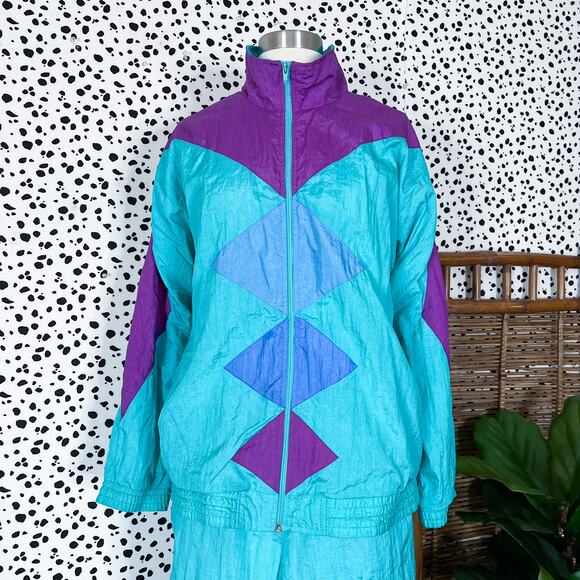 Vintage | 80s Women’s Bocoo Teal Matching Retro Windbreaker Swishy Workout Set M - Picture 3 of 13